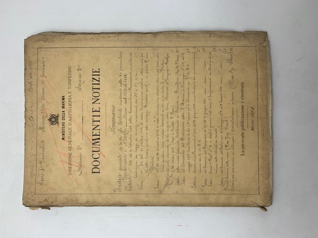 Ministero della Marina. Direzione generale d'artiglieria e torpedini. Documenti e notizie. Fascicolo 1, anno XI